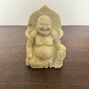 VTG Buddha Hand Carved Soapstone Happy Laughing Tranquility Sculpture Buddhism